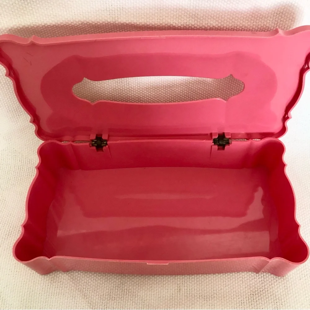 Vintage mid century 60's Plastic Pink Schwarz Bros Tissue Box Cover Floral